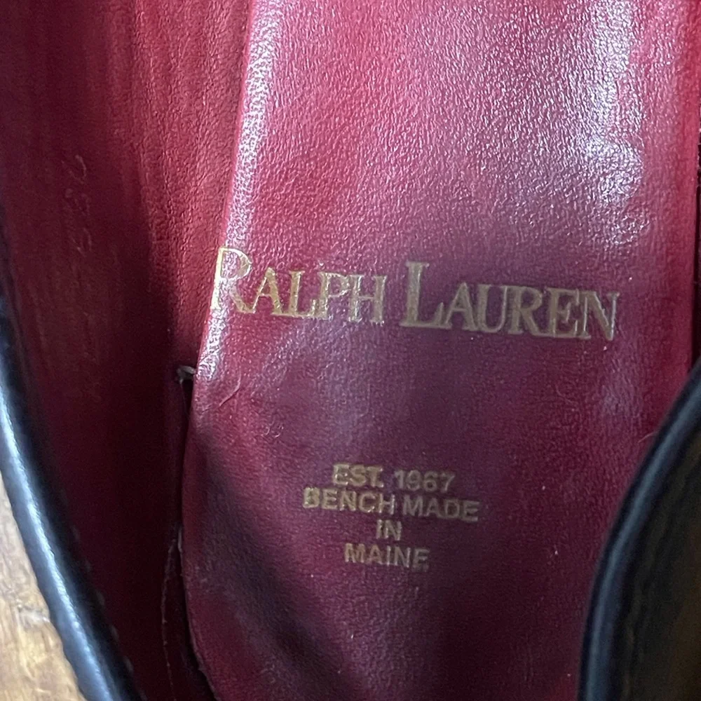 Vintage Ralph Lauren Black Leather Loafers Gold Crest Benchmade in Maine USA 8.5